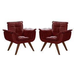 Kit 2 Poltronas Decorativas Opala Pés Madeira para Sala de Estar Top Suede Bordô - 1