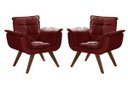Ver imagem 1 de Kit 2 Poltronas Decorativas Opala Pés Madeira para Sala de Estar Top Suede Bordô