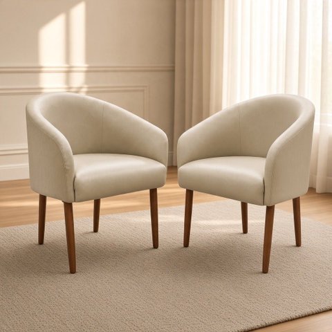 Kit 02 Poltronas Estofada para Sala de Estar Luna Suede - Élpis Móveis - Bege