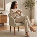 Ver imagem 2 de Kit 02 Poltronas Estofada para Sala de Estar Luna Suede - Élpis Móveis - Bege