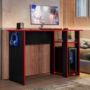 Ver imagem 3 de Mesa Computador Gamer 108 Cm Slim com Suporte Ssx Multicoisas Preto Vermelho
