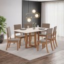 Ver imagem 1 de Conjunto para Sala de Jantar Mesa com 6 Cadeiras Natalí Marrom/Nature/Off White/Amêndoa