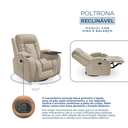 Ver imagem 3 de Poltrona do Papai Giratória Balanço Reclinável Manual Massagem Aquecimento Tecido Linho Bege