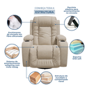 Ver imagem 6 de Poltrona do Papai Giratória Balanço Reclinável Manual Massagem Aquecimento Tecido Linho Bege