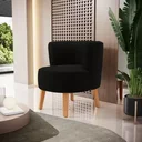 Ver imagem 1 de Poltrona Estofada Tecido Boucle Confortavel para Sala de Espera Pés de Madeira Resistente Elegante