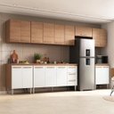 Ver imagem 1 de Cozinha Completa Modulada Jaguar 340cm Premium com Aéreo e Balcão - Aéreo Madeirada/Branca