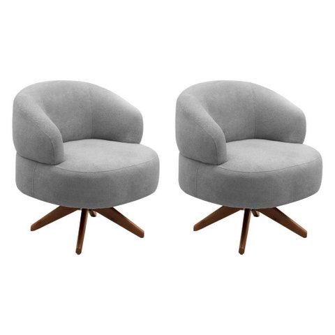 Kit 02 Poltronas Decorativas Orgânicas Living Have Base Giratória Bouclê Cinza - Desk Design