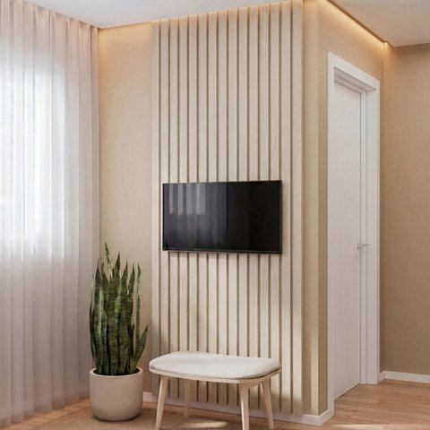 Painel Ripado para TV até 32 Polegadas Planejado 80x250cm Aruá CabeCasa MadeiraOriginals Off White