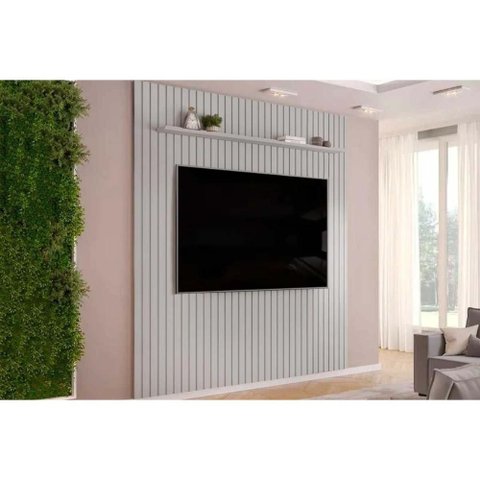 Painel Home P/ Tv até 85 Pol Pratic Ripado C/ 1 Prateleira 250x240cm Bali - Dj Móveis
