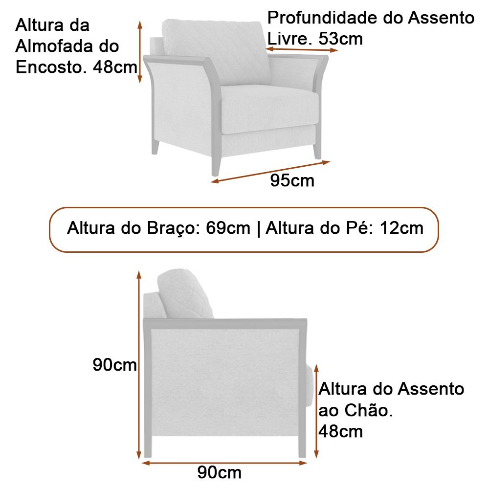 Poltrona Decorativa 95cm Akita Linho Rústico Bege - Sallar Home - 4