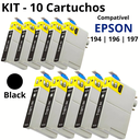 Ver imagem 1 de Kit 10 Cartuchos de Tinta Black Compatível 194 196 197 para Epson Xp-101 Xp-201 Xp-204 Xp-211 Xp-214