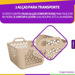 Cesto Bacia Roupa Multiuso Com Alça Organizador Flexível 30L:Capuccino - 5