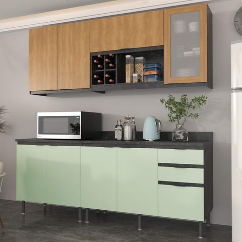 Armário de Cozinha Completa Modulada Reta 8 Peças 180cm Cz1200 Azaleia Tecnomóbili