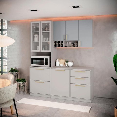 Cozinha Completa Itatiaia Essence 190cm em Madeira Fendi-gris