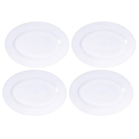 Kit 4 Travessas de Porcelana Branca Oval 32x25cm Tramontina Restaurante Buffet Hotel