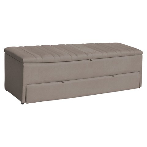 Calçadeira Recamier Baú Sapateira Casal Queen 160cm Ayla Suede Tampo Reto - Estopar Ayla 160cm Suede