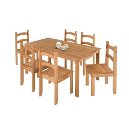 Conjunto de Mesa de Jantar 140x70 com 06 Cadeiras Madeira Maciça Luxo - Mel - 1