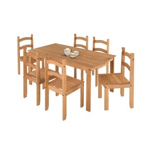 Conjunto de Mesa de Jantar 140x70 com 06 Cadeiras Madeira Maciça Luxo - Mel