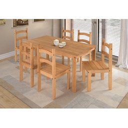 Conjunto de Mesa de Jantar 140x70 com 06 Cadeiras Madeira Maciça Luxo - Mel - 2