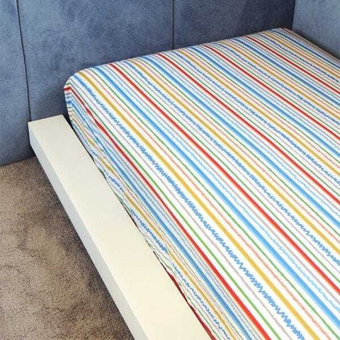 Lençol de Elástico Vivain Infantil Branco Listrado Colorido 100% Algodão