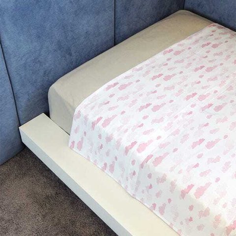Lençol de Cima Vivain Infantil Branco com Nuvem Rosa 100% Algodão
