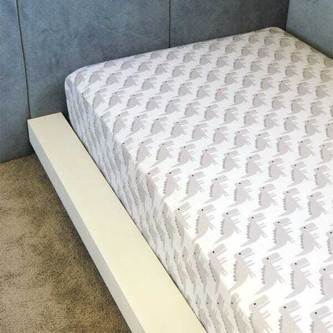 Lençol de Elástico Vivain Infantil Branco Dinossauro Cinza 100% Algodão