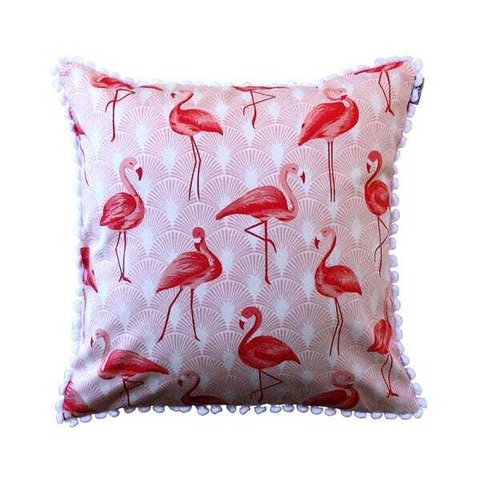 Capa de almofada VivaIN infantil flamingo rosa com pom pom