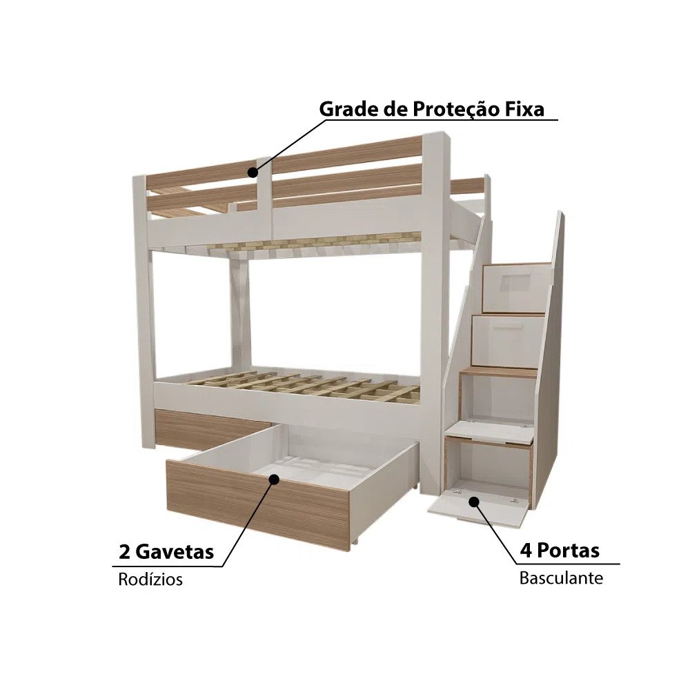 Beliche Infantil Star Plus com 2 Gavetas Branco/Montana - Casatema - 4