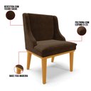 Ver imagem 3 de Kit 8 Cadeiras Estofadas para Sala de Jantar Base Fixa de Madeira Castanho Lia Suede Marrom - Ibiza