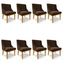 Ver imagem 1 de Kit 8 Cadeiras Estofadas para Sala de Jantar Base Fixa de Madeira Castanho Lia Suede Marrom - Ibiza
