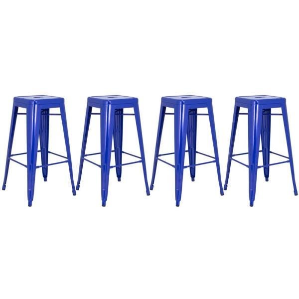 Kit - 4 x Banquetas Altas Iron Tolix - Industrial - Vintage - Azul Escuro
