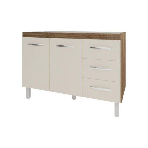 Balcão Armário Gabinete para Pia de Cozinha 118 Cm Bruna 2 Portas e 3 Gaveta Off White