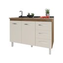 Ver imagem 3 de Balcão Armário Gabinete para Pia de Cozinha 118 Cm Bruna 2 Portas e 3 Gaveta Off White