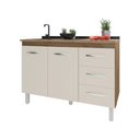Ver mais imagens de Balcão Armário Gabinete para Pia de Cozinha 118 Cm Bruna 2 Portas e 3 Gaveta Off White