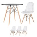 Ver imagem 1 de Conjunto de Mesa Eames Eiffel 80cm Preto + 3 Cadeiras Estofadas Botonê Branco