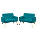 Ver imagem 1 de Kit 2 Poltronas Namoradeira Vega com Rodapé e Capitonê Suede Azul Turquesa Aradecor