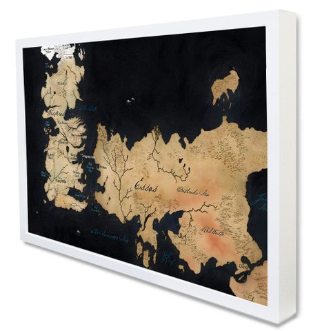 Quadro Decorativo Mapa Game Of Thrones em Moldura Caixa Tacolado Moldura Caixa Alta 4,5cm Branca com