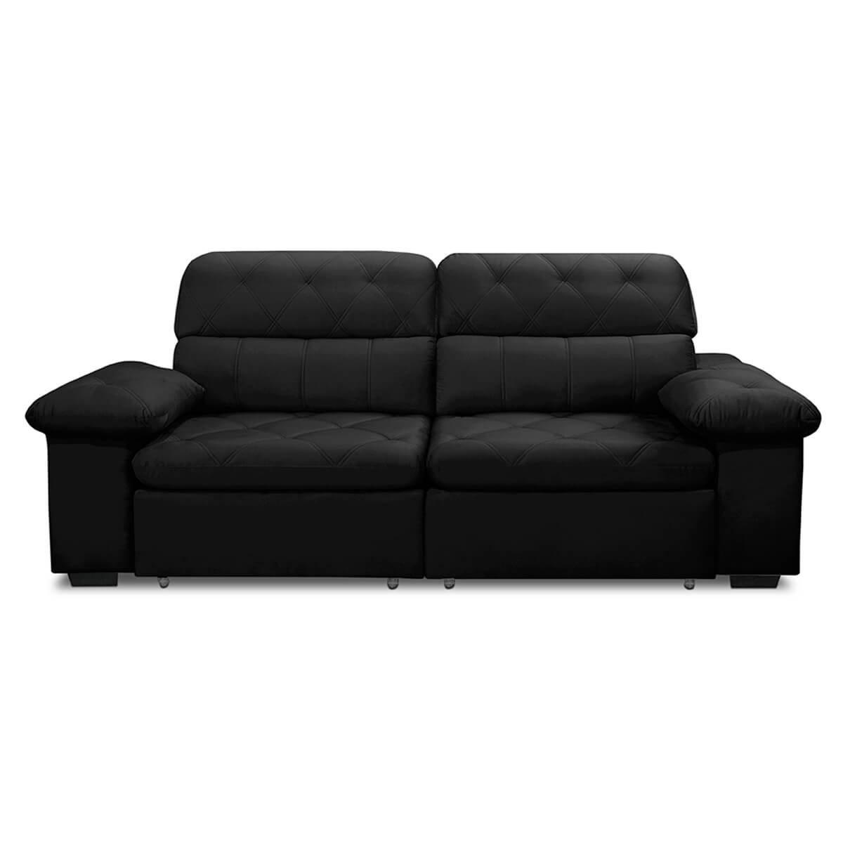 Sofa Retratil Reclinavel 2 Lugares 1,80m Crystal Veludo Preto Lansofbr Lansof Brasil - 3