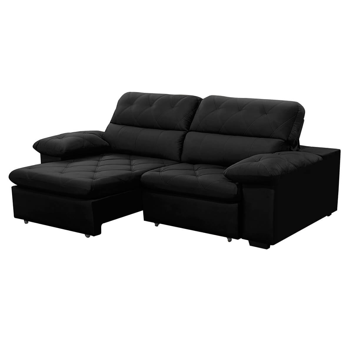 Sofa Retratil Reclinavel 2 Lugares 1,80m Crystal Veludo Preto Lansofbr Lansof Brasil - 2