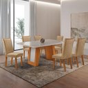 Ver imagem 1 de Mesa de Jantar Carolina 6 Lugares Tampo MDF Vidro Cadeiras Lira Off White 180cm Moderna