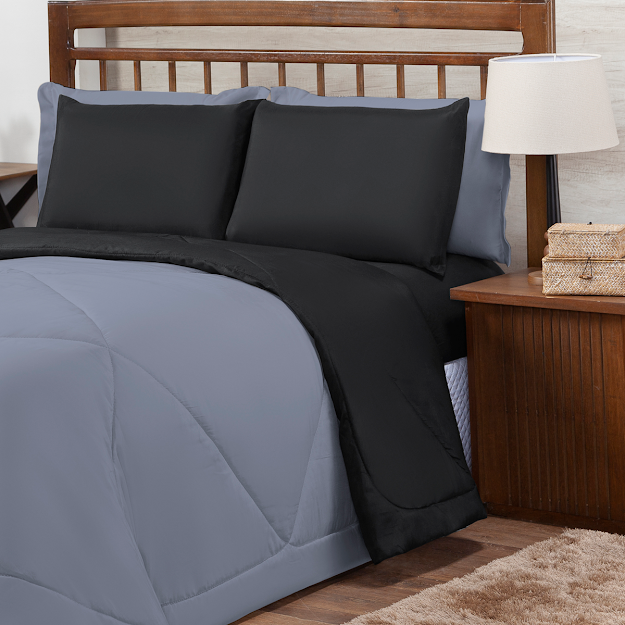 Ver imagem 2 de Kit Edredom Casal Queen 3 Peças Margarida Cama Box:preto e Cinza