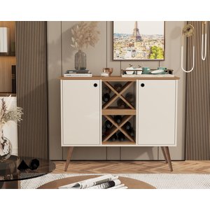 Aparador Buffet Elegance Adega 2 Portas Pés Retrô - Off White com Nature