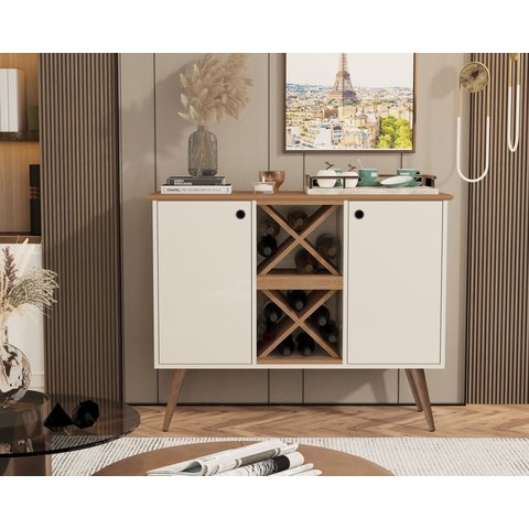 Aparador Buffet Elegance Adega 2 Portas Pés Retrô - Off White com Nature