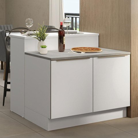 Ilha de Cozinha com Bancada e Balcão 120 Cm Branco Lux Madesa Branco