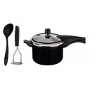 Ver imagem 1 de Jogo Panela Pressão Antiaderente 4,5l Preto com Amassador Inox e Concha Tramontina