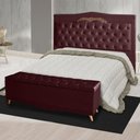 Ver imagem 2 de Kit Cabeceira de Cama Box e Calçadeira Baú Barcelona King 195 Cm Retro Capitonê Suede Bordo do