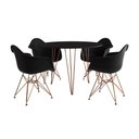 Ver imagem 6 de Mesa Jantar Redonda 110Cm Preta Clips 3 Pés Com 4 Poltronas Pretas Base Cobre - Cor: Preto