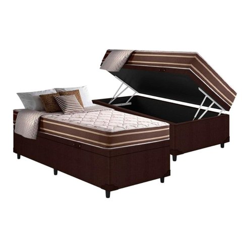 Cama Box Baú Solteiro: Colchão Molas Ensacadas Anjos Masterpocket Duo Sono + Base Crc Suede Brown(