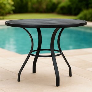 Mesa Dubai em Aluminio Ripado Preto Redonda 1 Metro