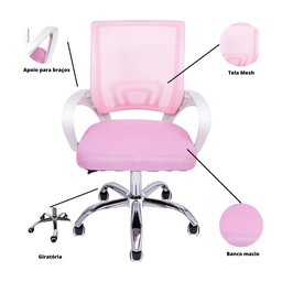 Kit 6 Cadeiras de Escritório Begonia Mesh Ergonômico Rosa - 4